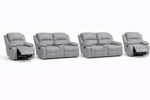 2-2-1-1 Sofa Set with Consoles & 2 Recliner Chairs – Genuine Leather