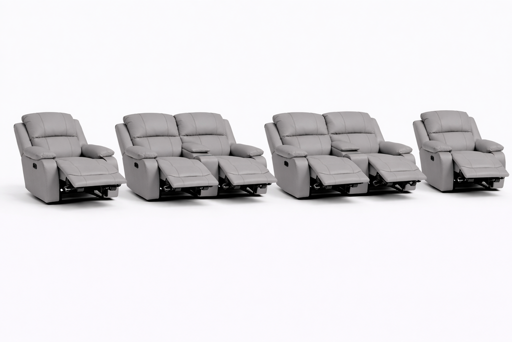 2-2-1-1 All Reclining Sofa Set with Dual Consoles – Genuine Leather