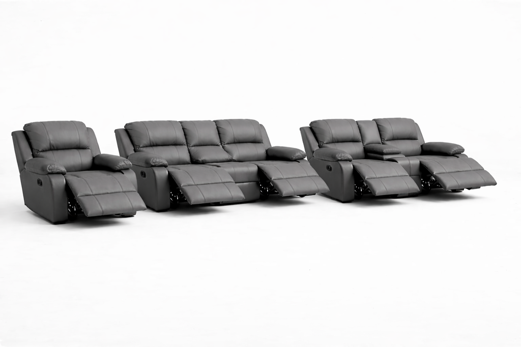 3-2-1 Full Recliner Sofa Set with Console and 6 Recliners – Genuine Leather