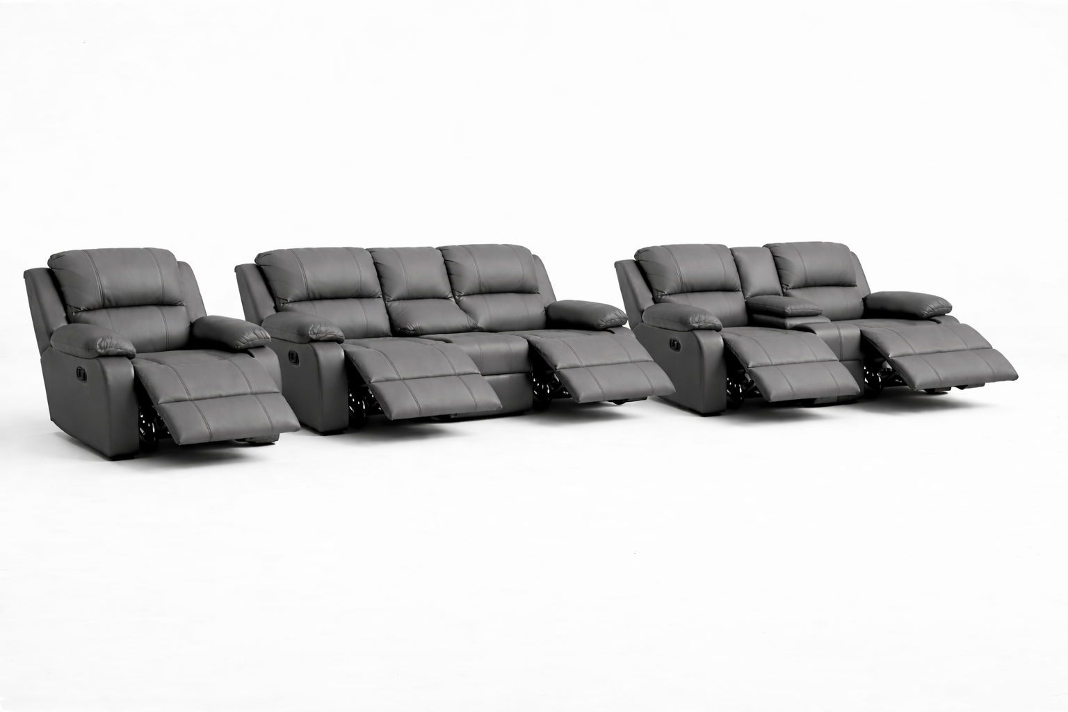 3-2-1 Full Recliner Sofa Set with Console and 6 Recliners – Genuine Leather