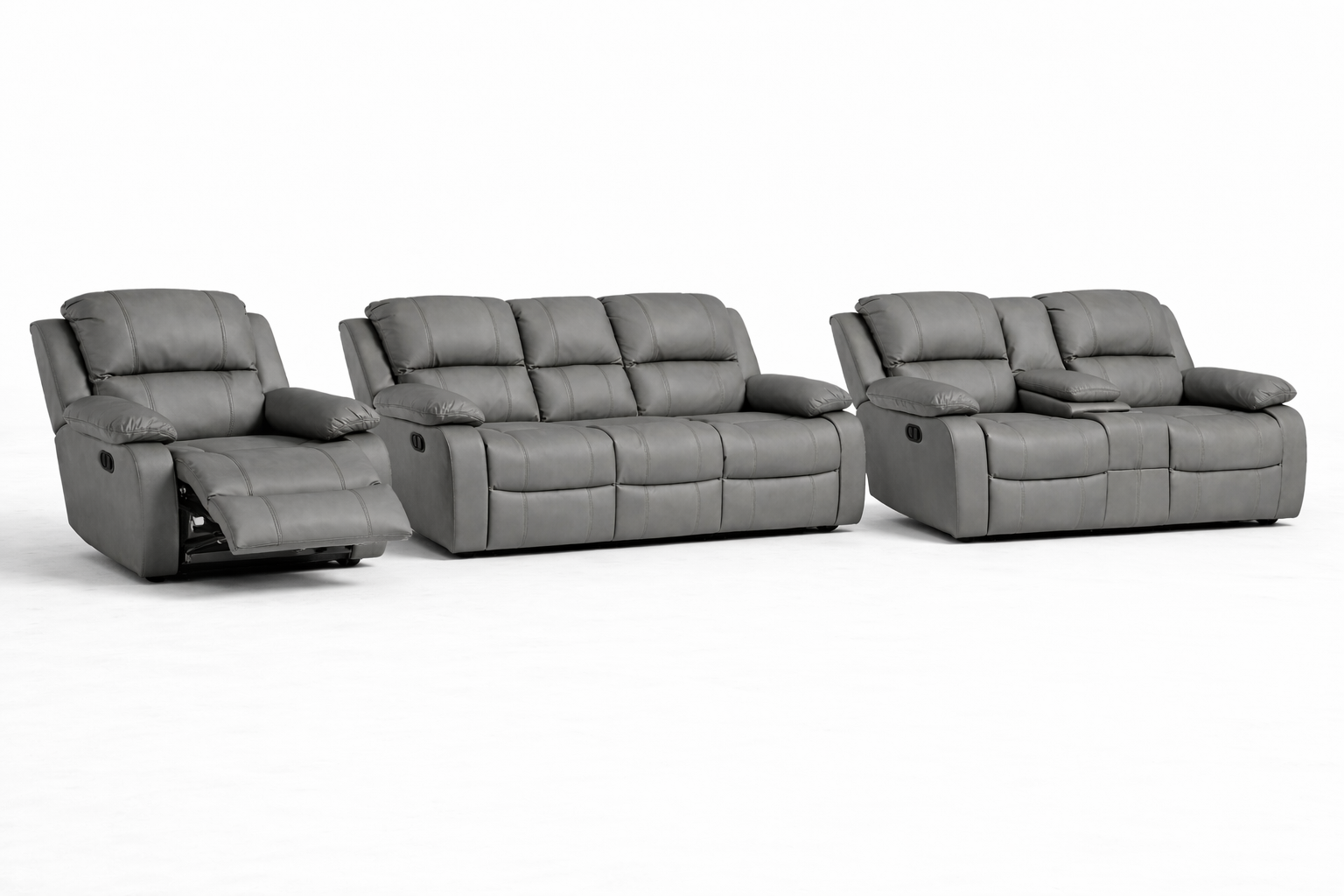 3-2-1 Sofa Set with Console & 1 Recliner Chair – Genuine Leather