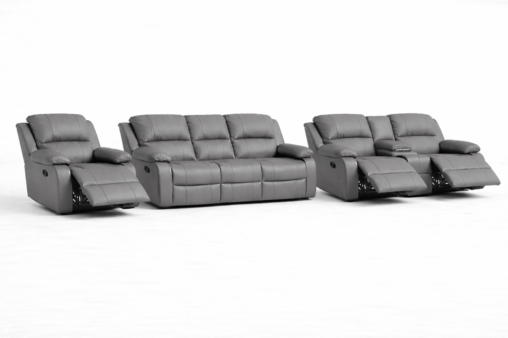 3-2-1 Recliner Sofa Set with Console and 3 Recliners – Genuine Leather