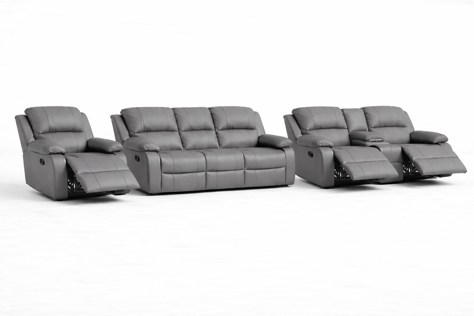 3-2-1 Recliner Sofa Set with Console and 3 Recliners – Genuine Leather