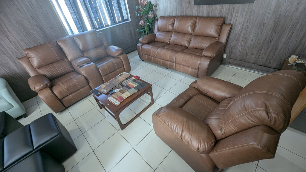 Genuine Leather 6 seater set with 3 recliners and cupholders