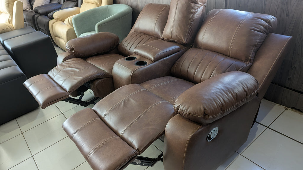 Genuine Leather 6 seater set with 3 recliners and cupholders
