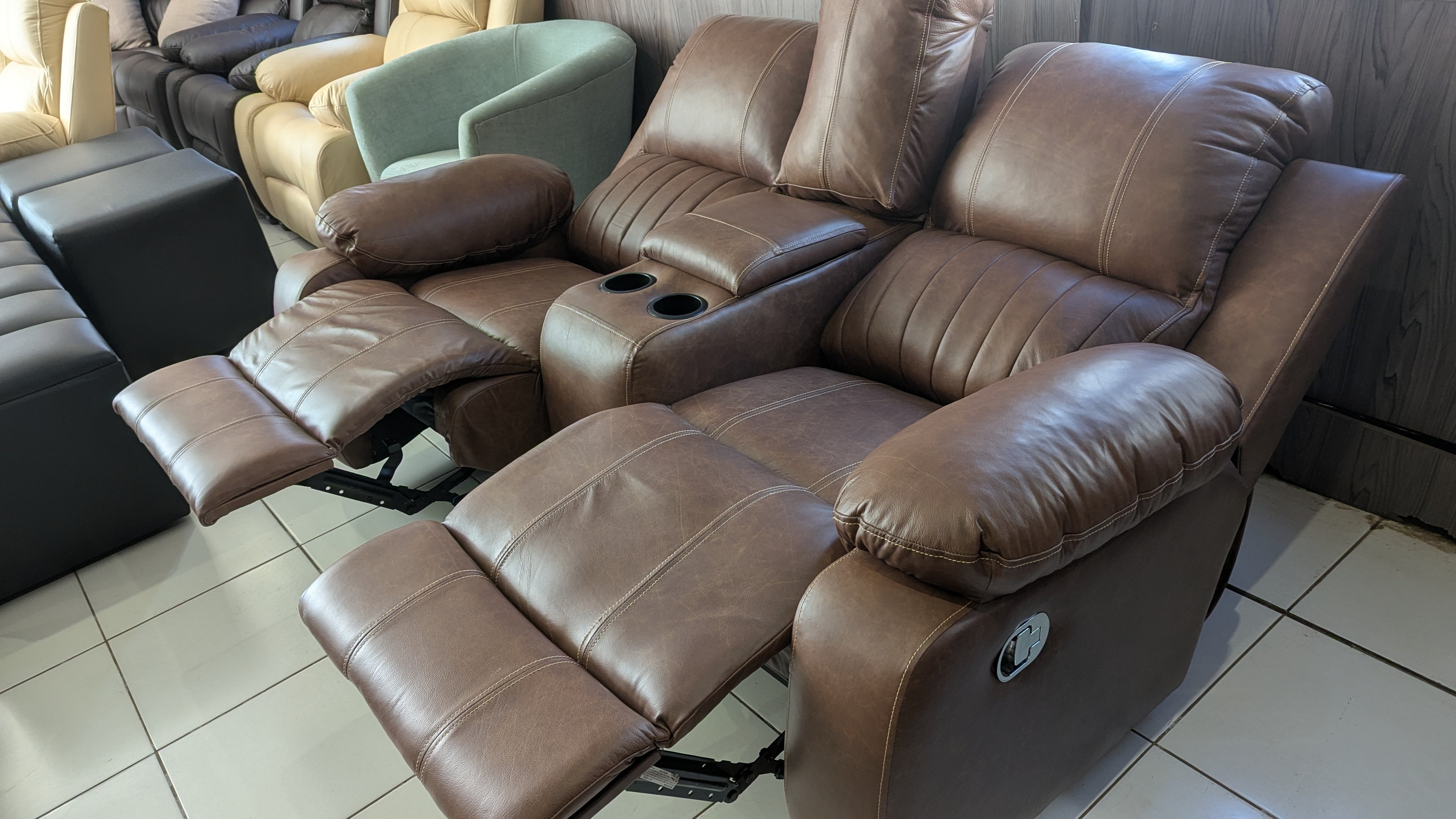 Genuine Leather 6 seater set with 3 recliners and cupholders