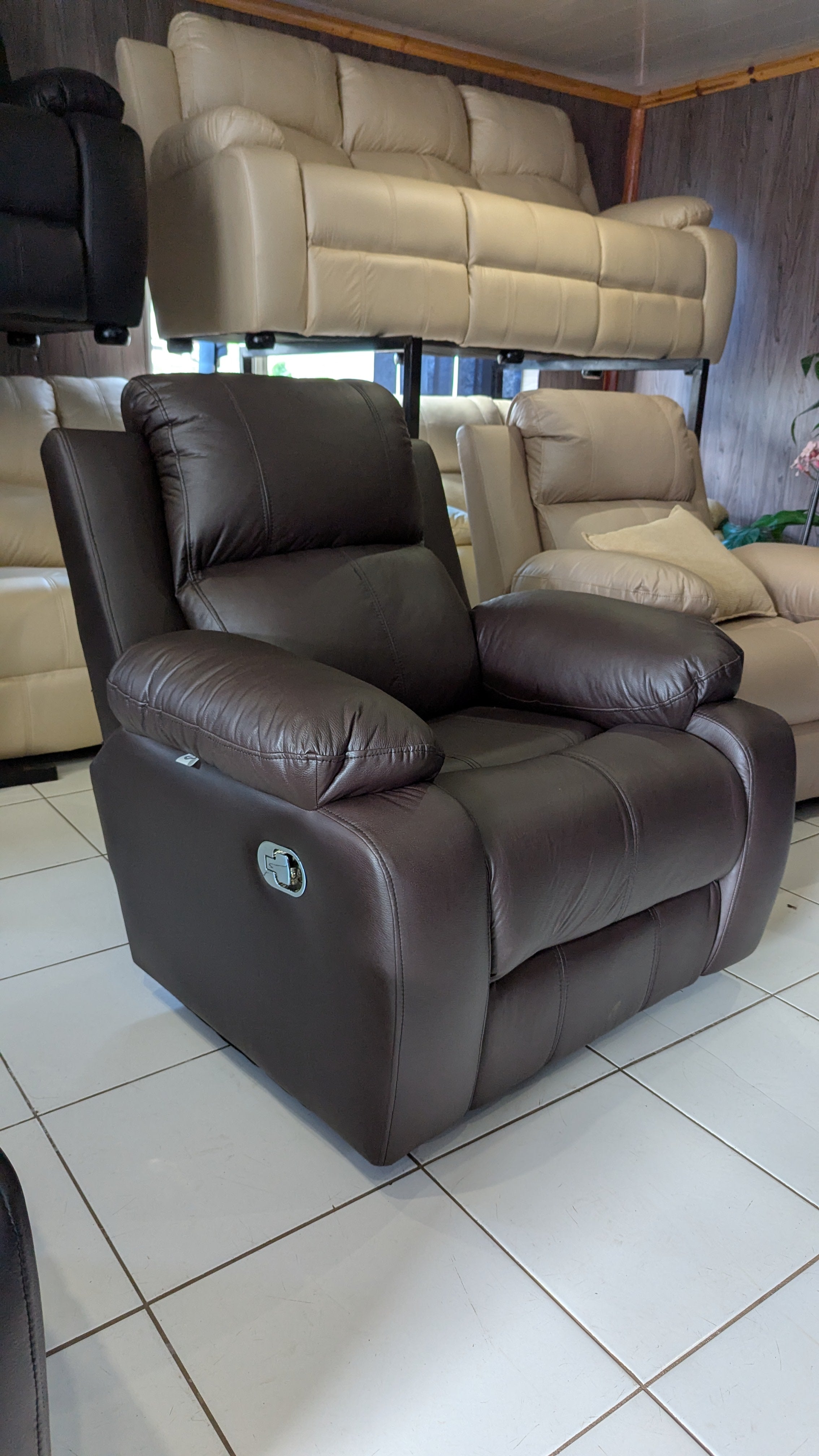 Brown Embossed Buffalo Fabric 1 Seater Chair
