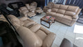 7-Seater Beige Buffalo Fabric Recliner Lounge Suite with Console & Cup Holders