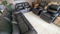 7-Seater Black Buffalo Fabric Lounge Suite with Console & Cup Holders