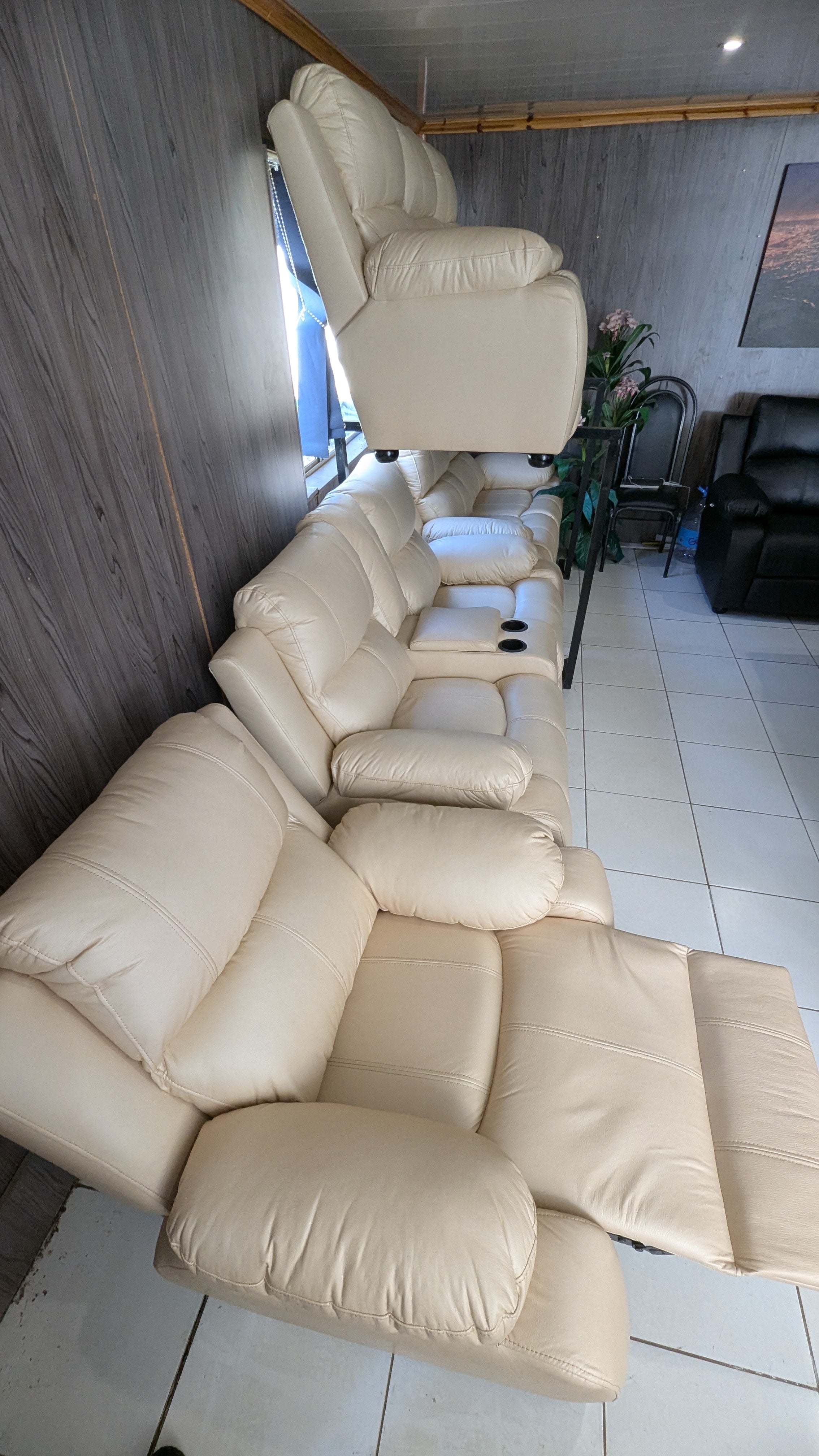 8-Seater Cream Buffalo Fabric Lounge Suite with Recliner & Console Option
