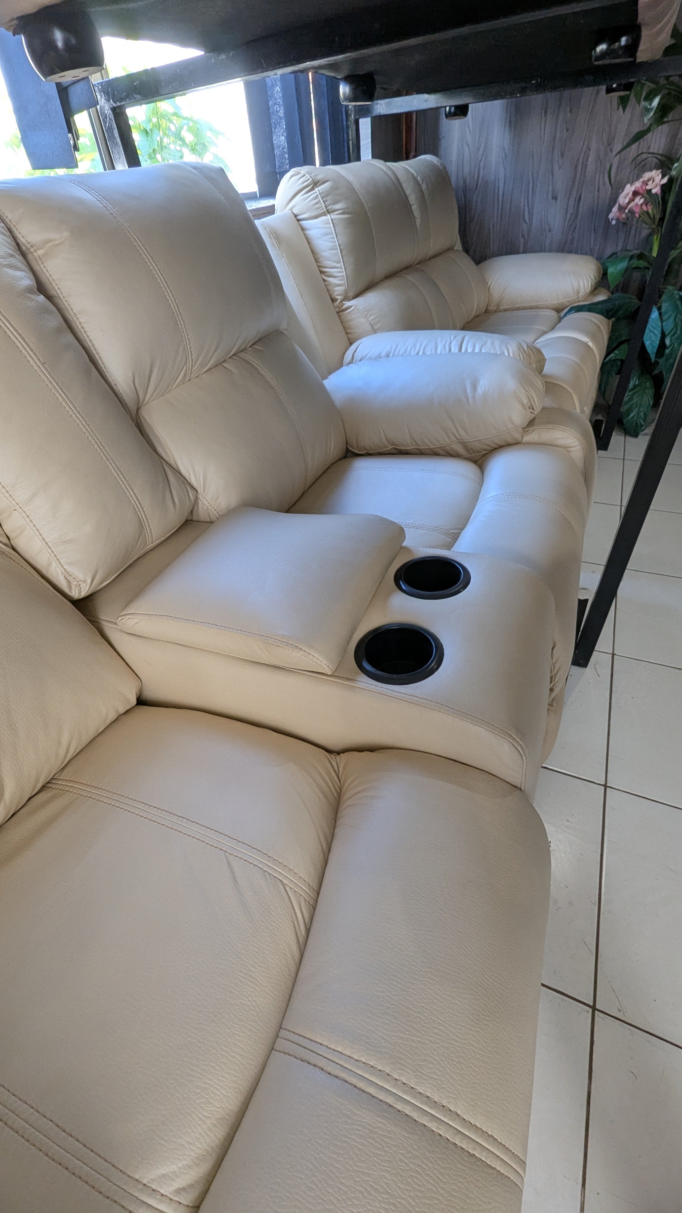 8-Seater Cream Buffalo Fabric Lounge Suite with Recliner & Console Option