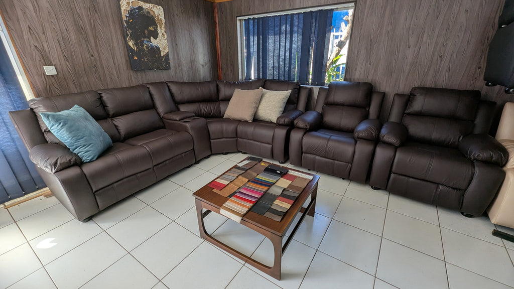 Modular 4-Seater Corner Lounge Suite with Movable Console & Optional Recliners