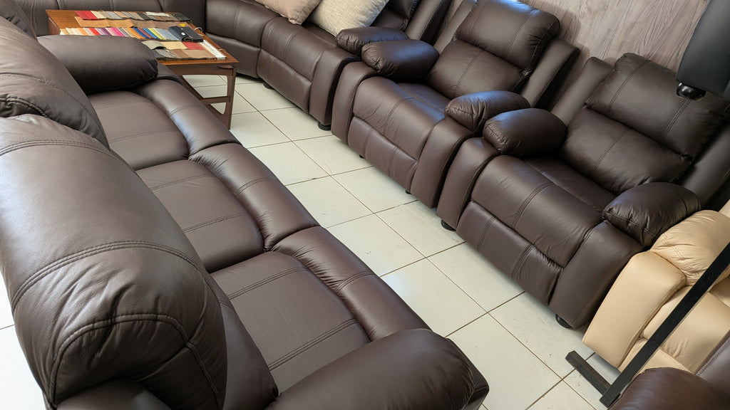 5-Seater Brown Buffalo Fabric Lounge Suite with Optional Recliner Upgrade