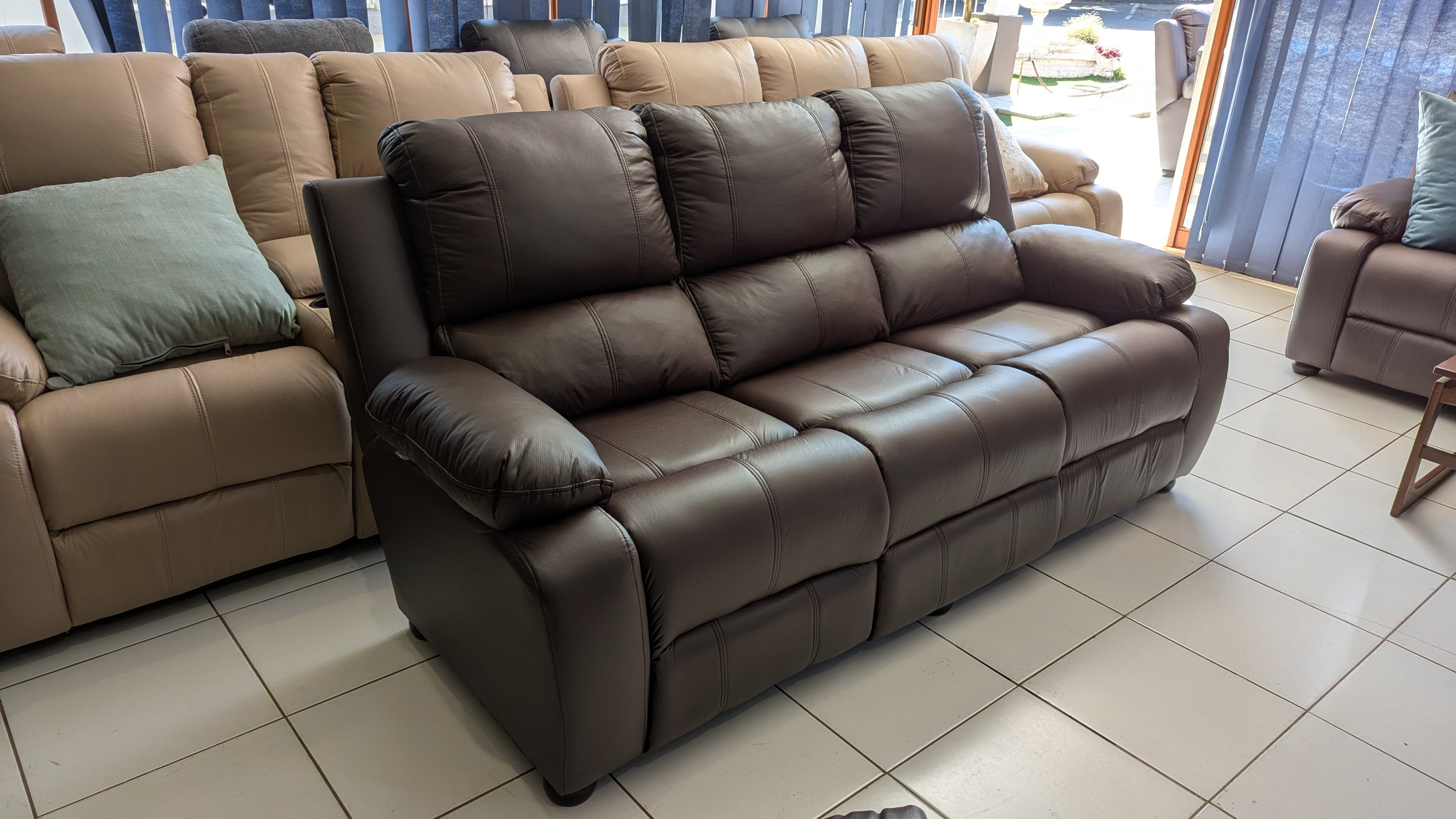 5-Seater Brown Buffalo Fabric Lounge Suite with Optional Recliner Upgrade