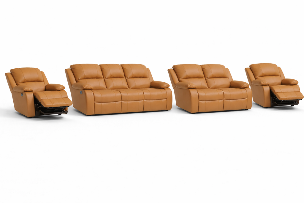 3-2-1-1 Sofa Set with 2 Recliner Chairs – Genuine Leather
