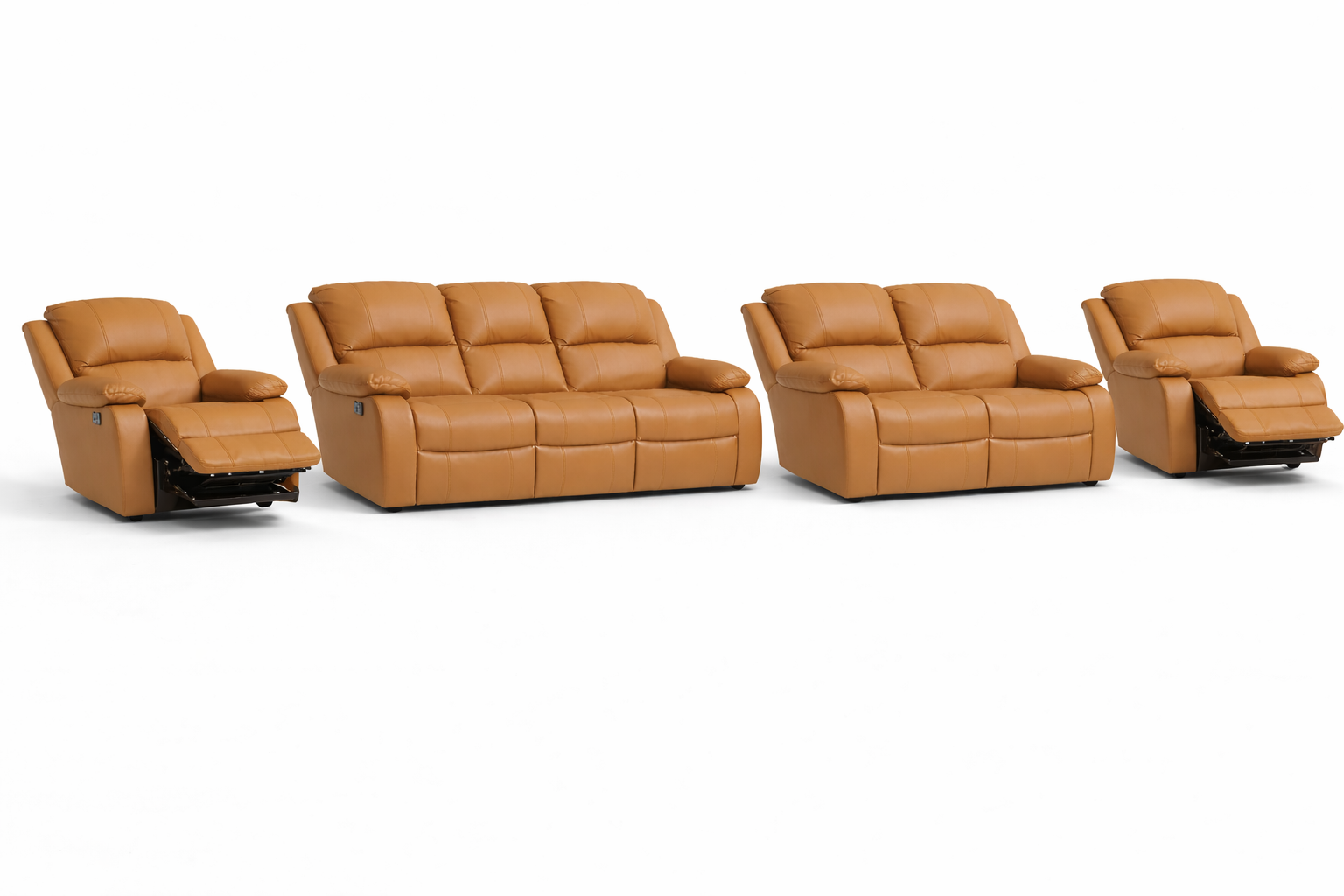 3-2-1-1 Sofa Set with 2 Recliner Chairs – Genuine Leather