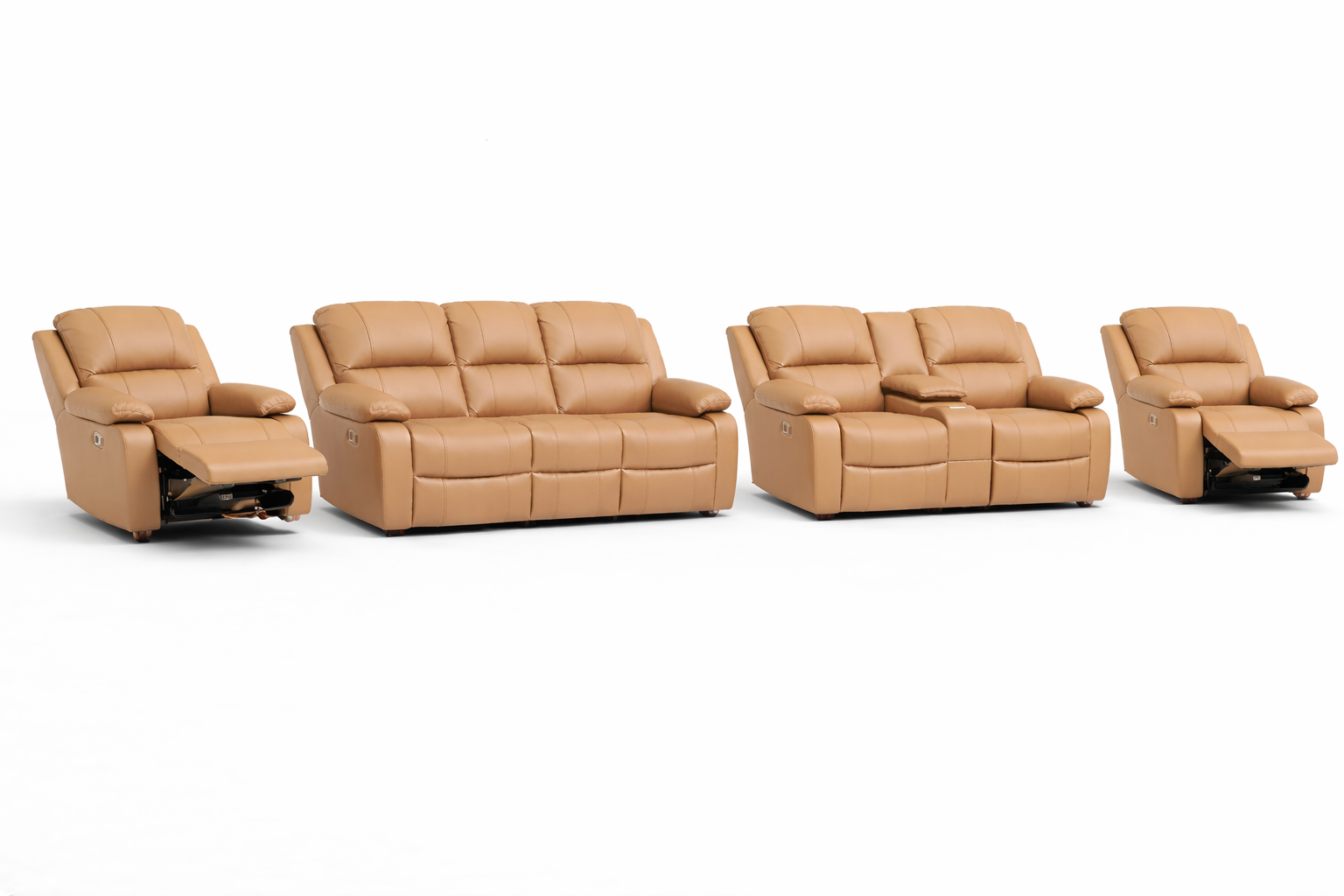 3-2-1-1 Sofa Set with Console & 2 Recliner Chairs – Genuine Leather