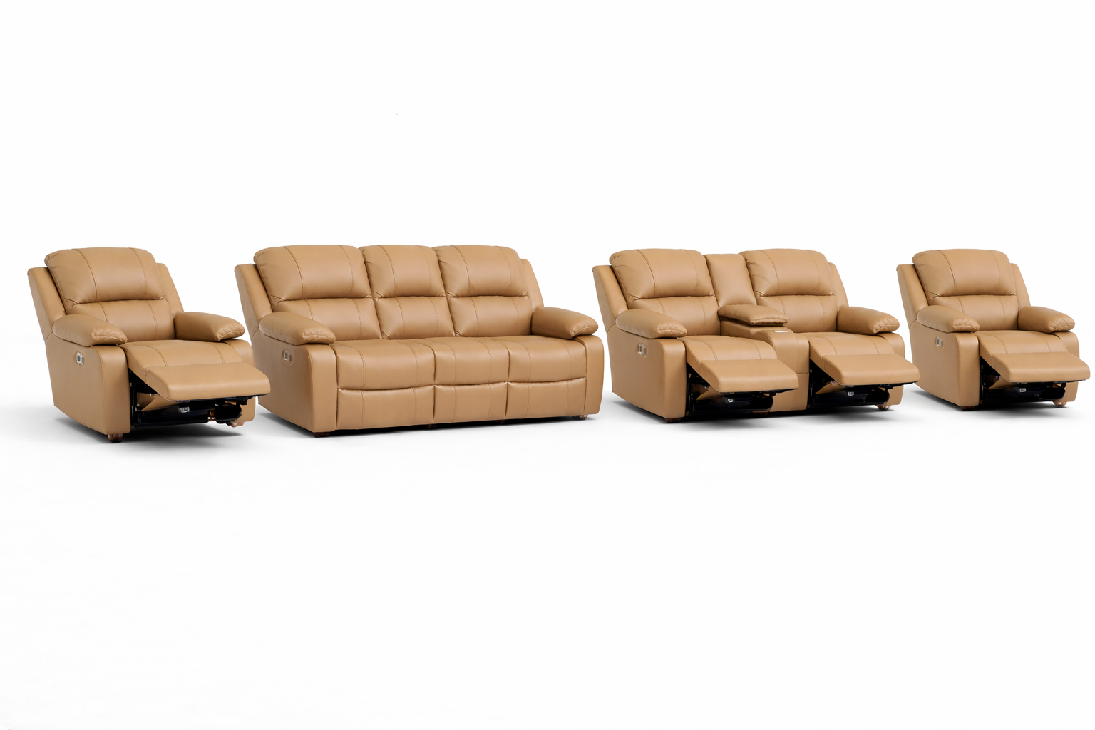 3-2-1-1 Recliner Sofa Set with 4 recliners and a Console – Genuine Leather