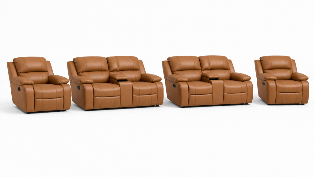 2-2-1-1 Sofa Set with Dual Consoles – Genuine Leather (Premium Static)