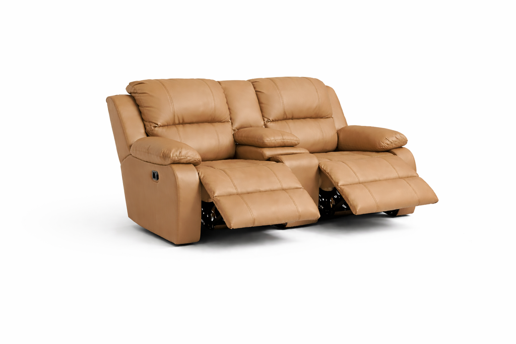 Genuine Leather Two-Seater Recliner with Console – Premium Sofa
