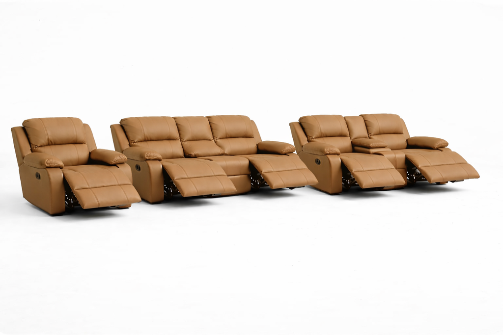 3-2-1 Full Recliner Sofa Set with Console and 6 Recliners – Genuine Leather