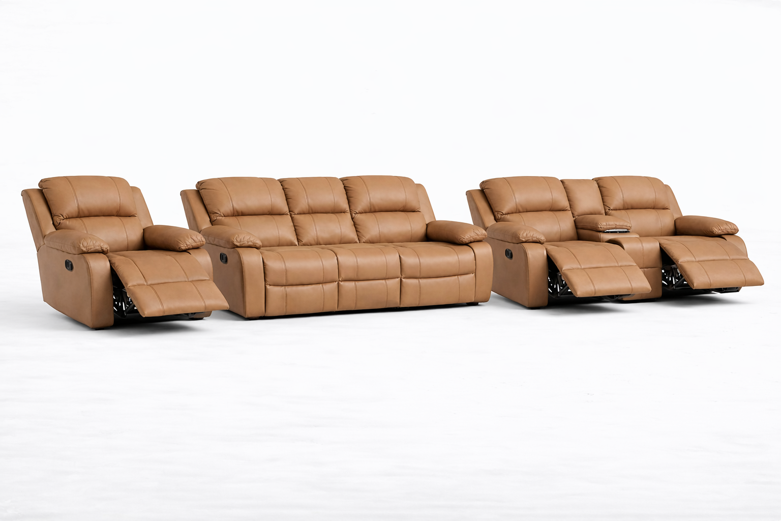 3-2-1 Recliner Sofa Set with Console and 3 Recliners – Genuine Leather