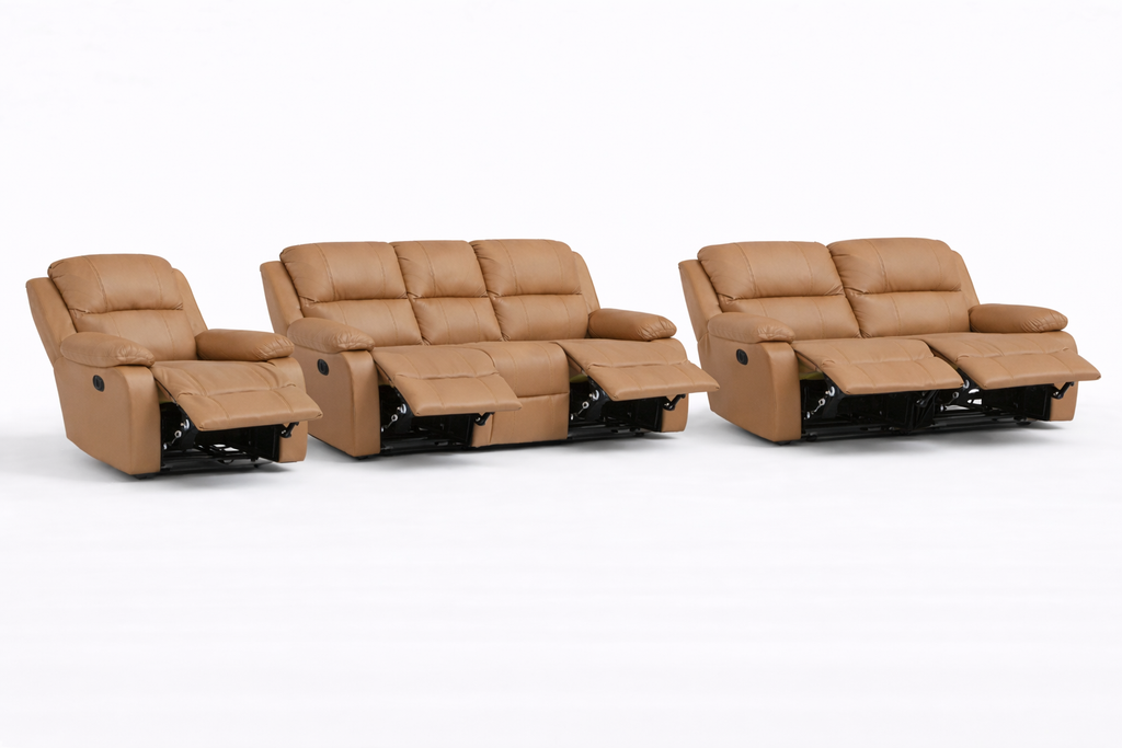 3-2-1 Full Recliner Sofa Set with 6 Recliners – Genuine Leather