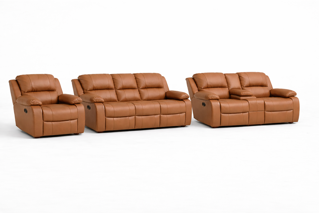 3-2-1 Sofa Set with Console – Genuine Leather (Premium Static)