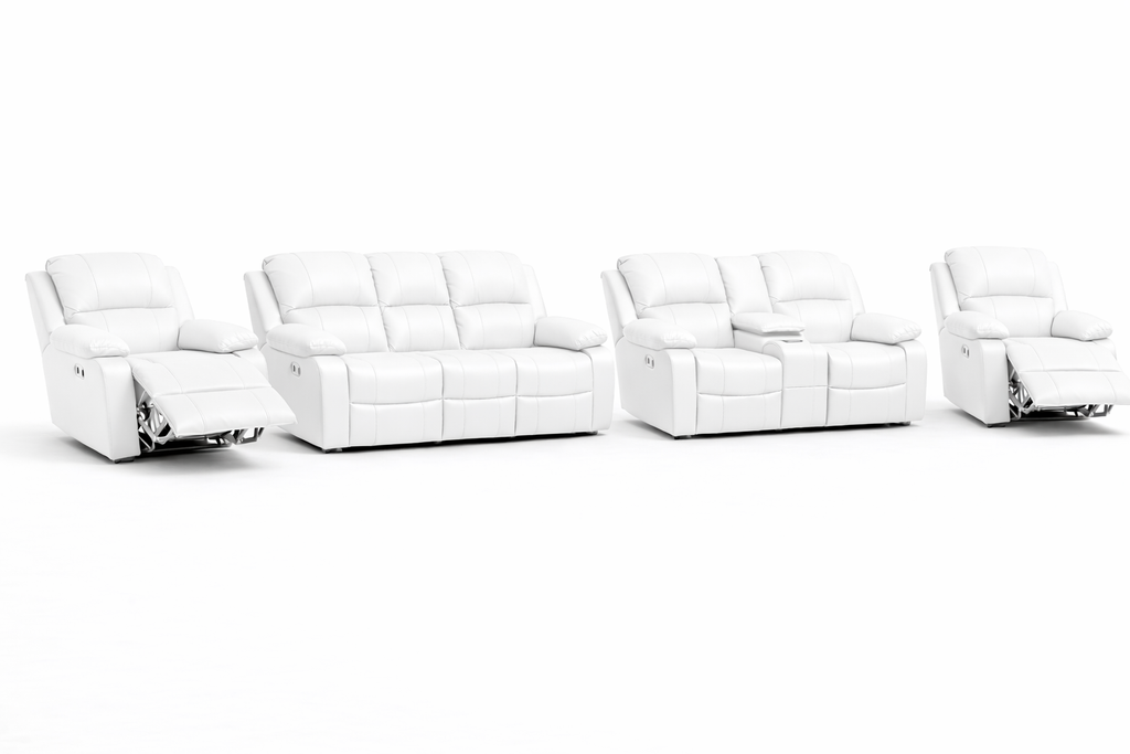 3-2-1-1 Sofa Set with Console & 2 Recliner Chairs – Genuine Leather