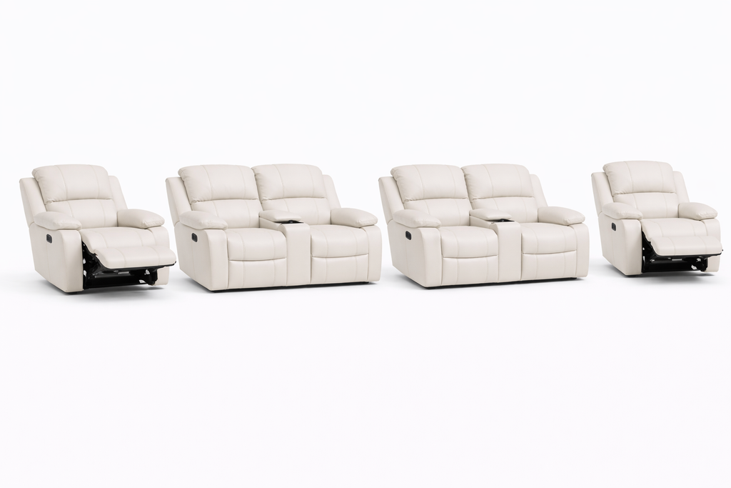 2-2-1-1 Sofa Set with Consoles & 2 Recliner Chairs – Genuine Leather