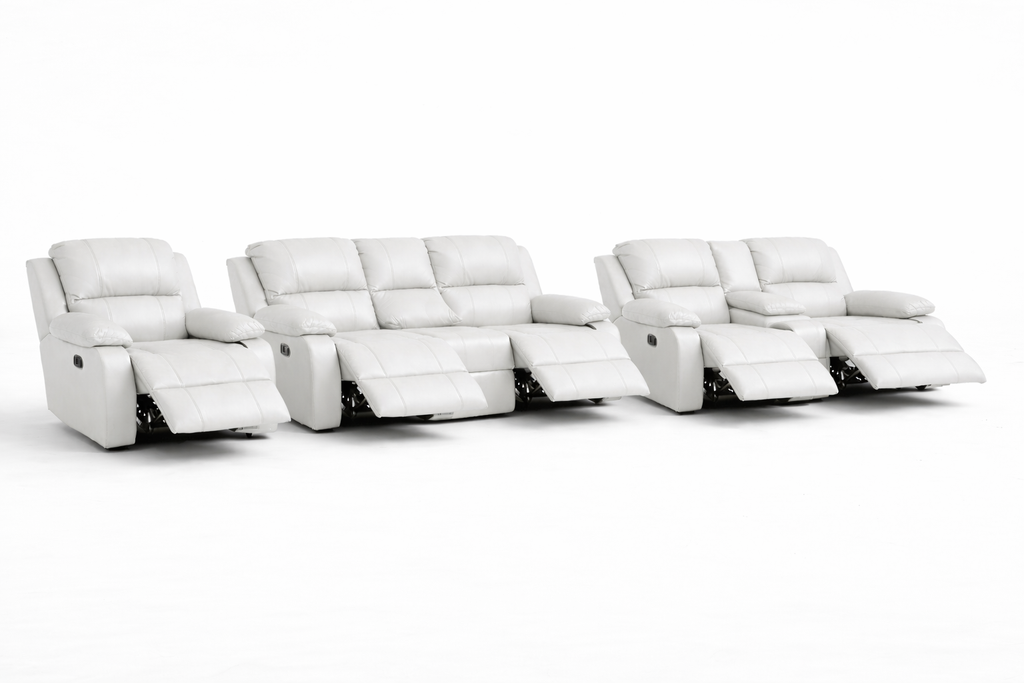 3-2-1 Full Recliner Sofa Set with Console and 6 Recliners – Genuine Leather
