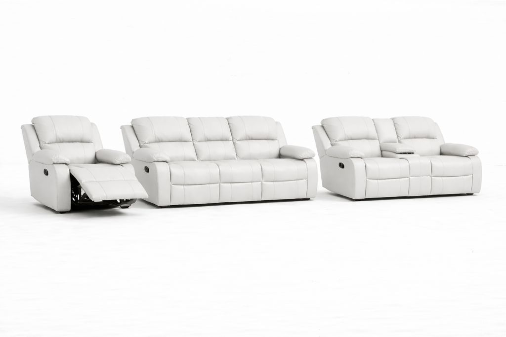 3-2-1 Sofa Set with Console & 1 Recliner Chair – Genuine Leather