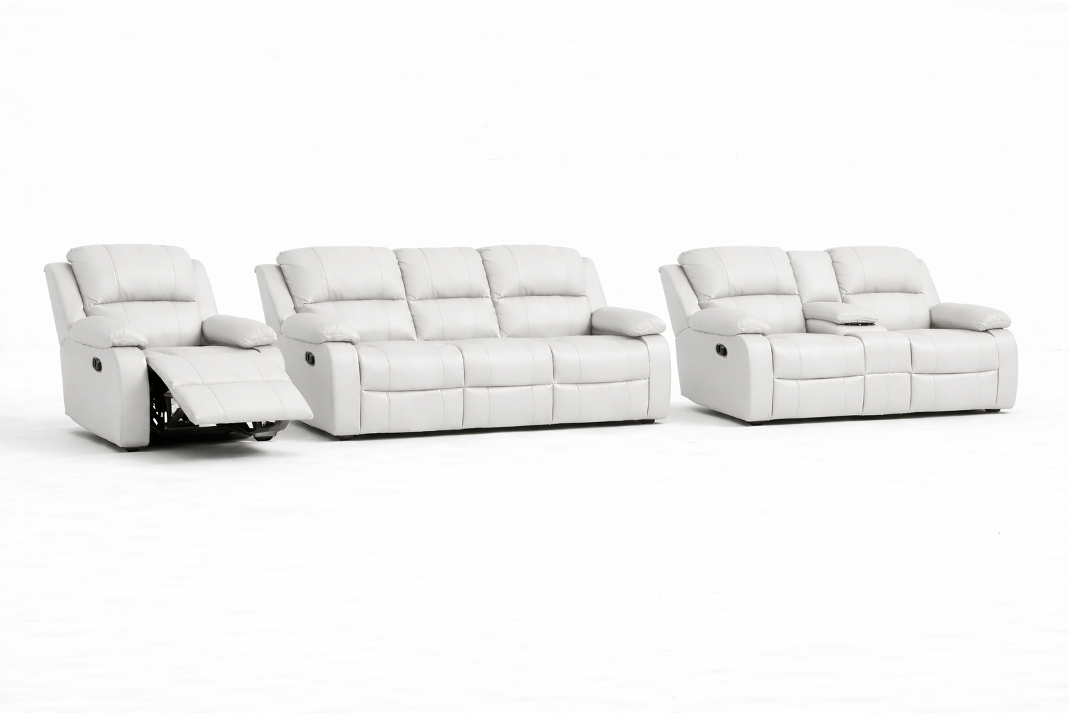 3-2-1 Sofa Set with Console & 1 Recliner Chair – Genuine Leather